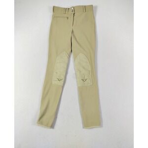TuffRider Equestrian Breeches Pants Womens 26 Beige Ribbed‎ Knee Patch Jodhpurs